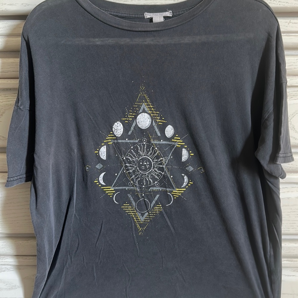 Grey Sun and Constellation Oversized Tee Small tear
